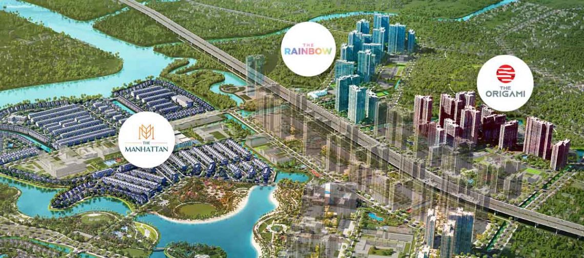 Cuối năm 2019 Vingroup đã mở bán phân khu cao tầng là The Rainbow và sang năm 2020 mở bán phân khu thấp tầng The Manhattan và tới tháng 08/2020 mở bán chung cư The Origami