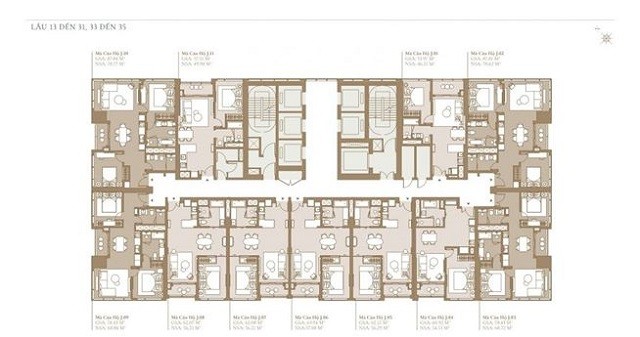 Mặt bằng tầng 13 đến 31 của tòa tháp