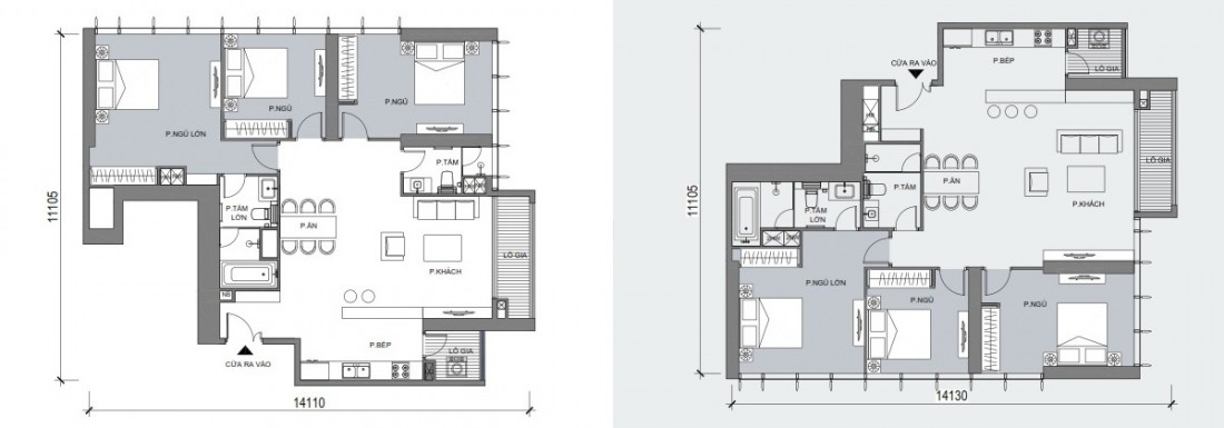 Dự kiến mặt bằng điển hình mẫu căn hộ 3  phòng ngủ phát triển trong dự án