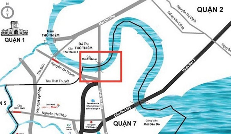 Vị trí cầu Thủ Thiêm 4
